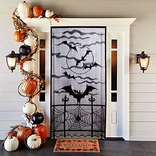 AerWo Halloween Curtains 2PCS Black Lace Bat Spiderweb Panels